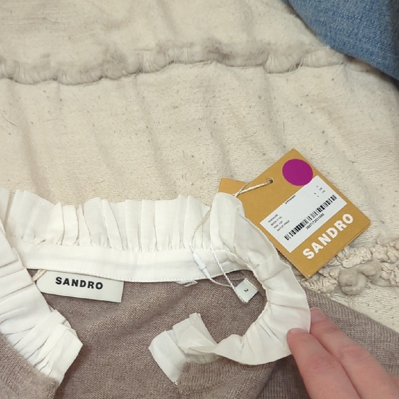 NWT Sandro Beige Sweater With Ruffle Size 2 - Picture 2 of 4